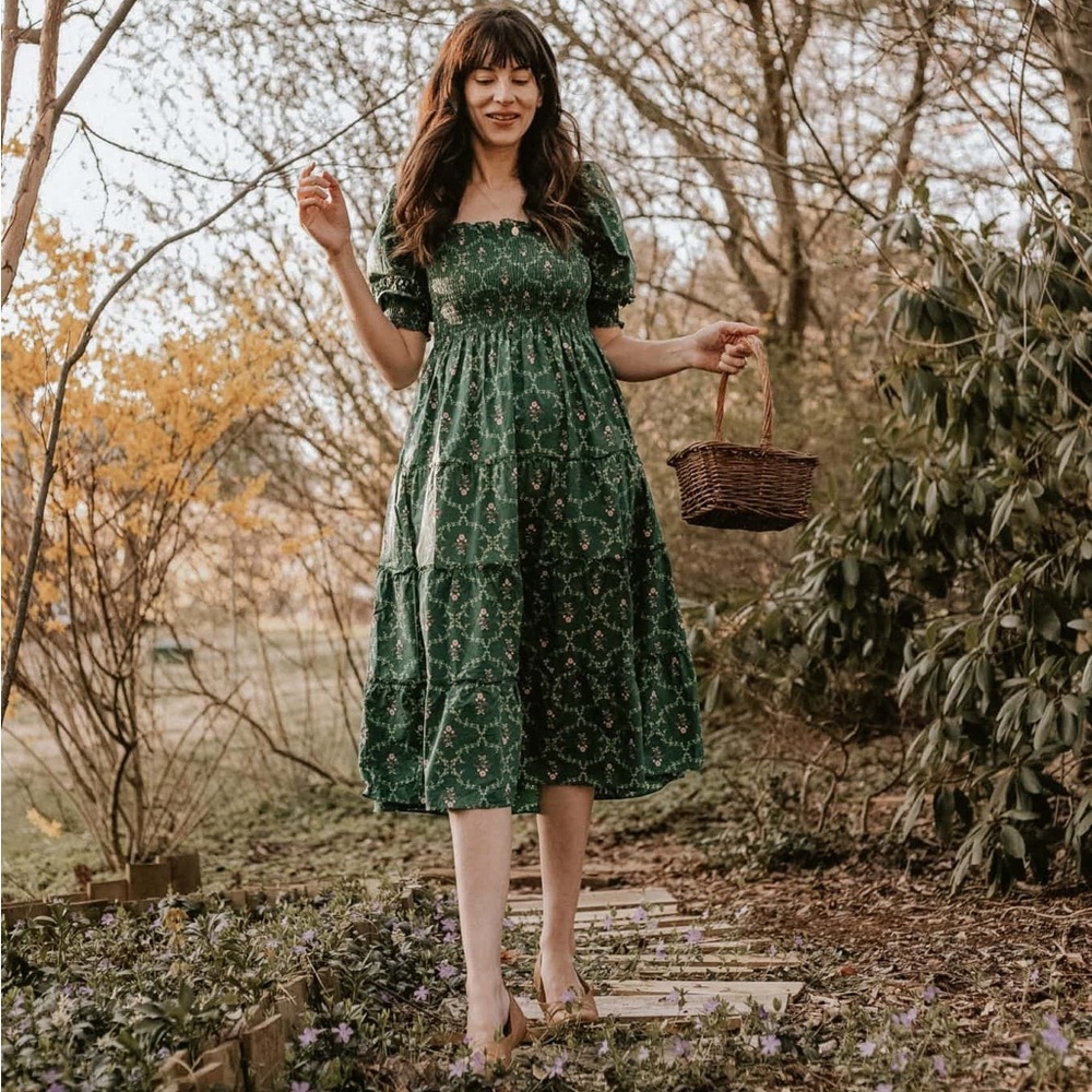 Hill House Green Floral Midi Dress - Picture 3 of 12